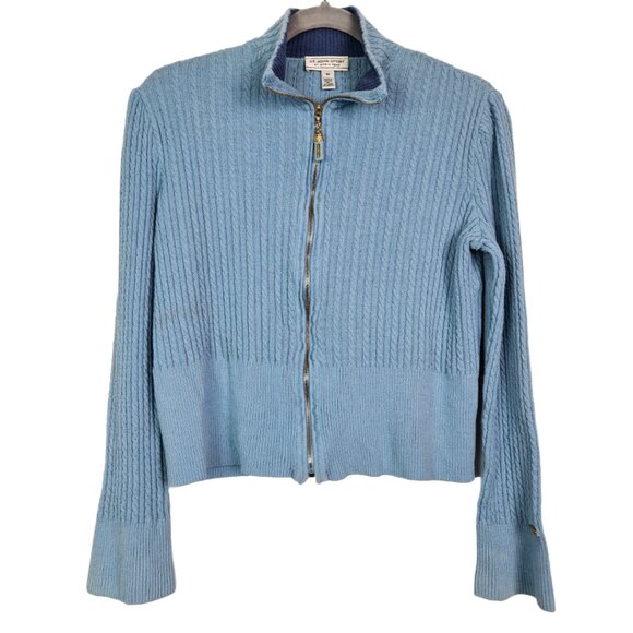St. John Sport by Marie Gray Sweaters - ST. JOHN Sport Sky Blue Textured Cable Knit Zip Up Cardigan Sweater M
